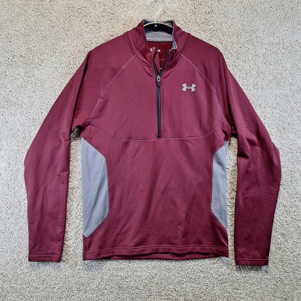 Under Armour 1/4 Zip Pullover Mens LG Maroon Gray Long Sleeve Athletic‎ Training